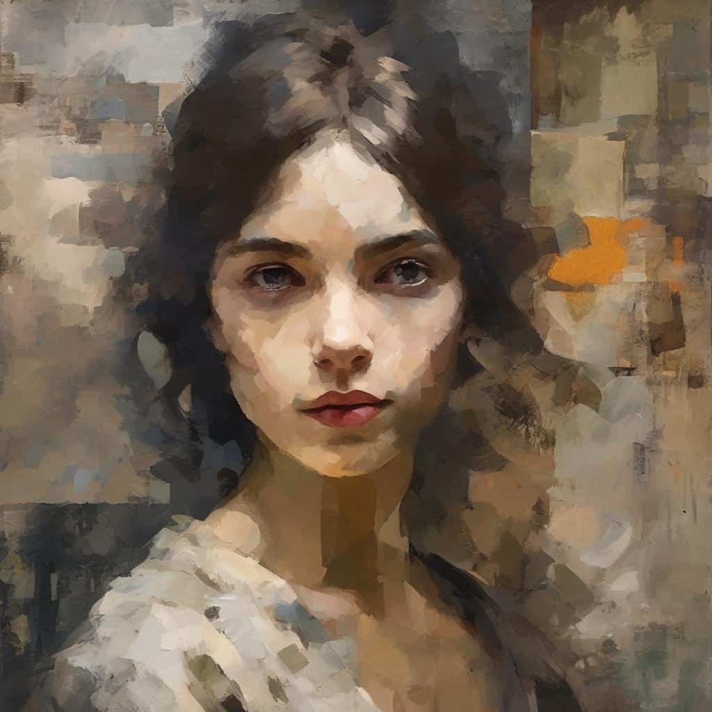 Άνθρωπος γυναίκα με φυσική ομορφιά και καλλιτεχνική πρόοδος, σε πορτρέτο ζωγραφιά.
