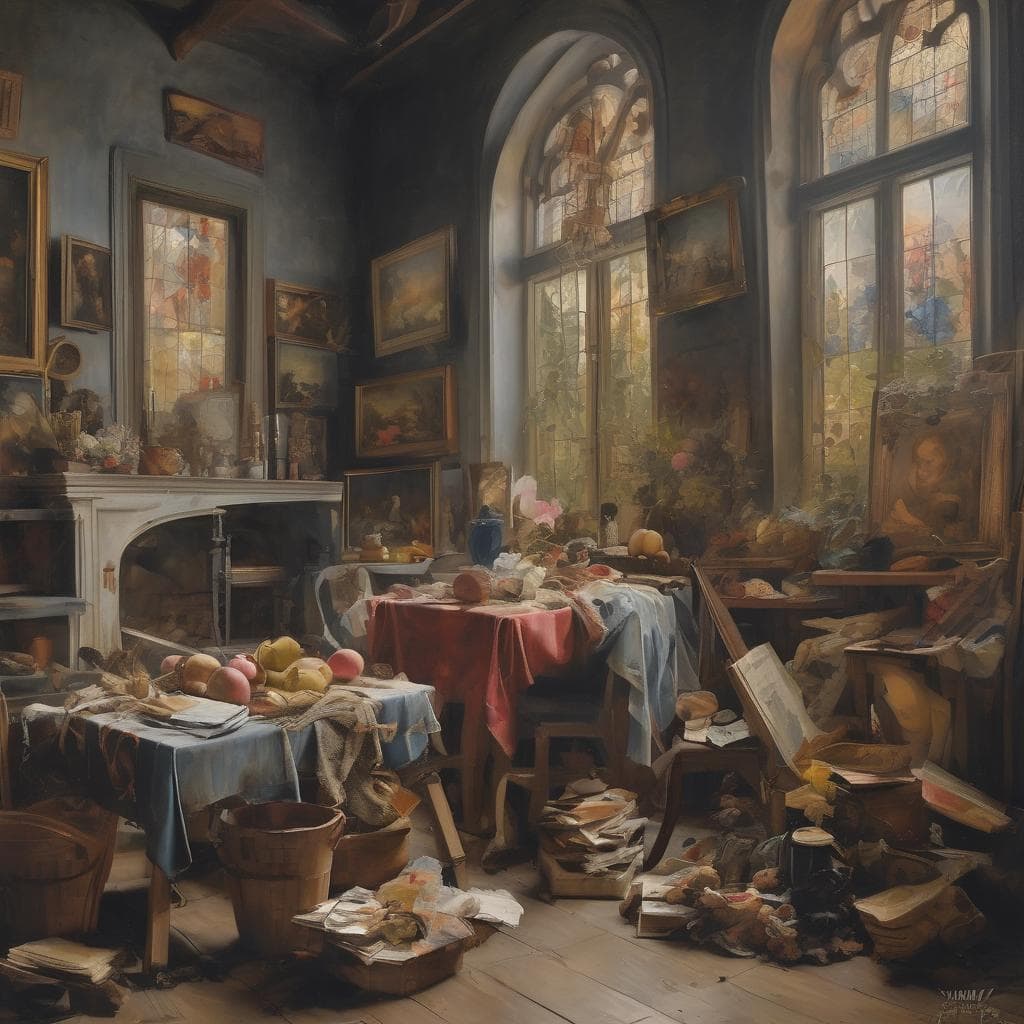 Παλιό εργαστήρι ζωγραφικής με έργα Τέχνης, καλλιτεχνική δημιουργία και πρόοδος στην τέχνη σήμερα.